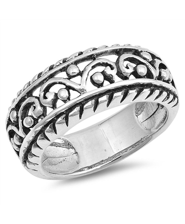 Wide Filigree Crown King Bead Statement Ring 925 Sterling Silver Band Sizes 6-10 - CQ12OC2ECR4