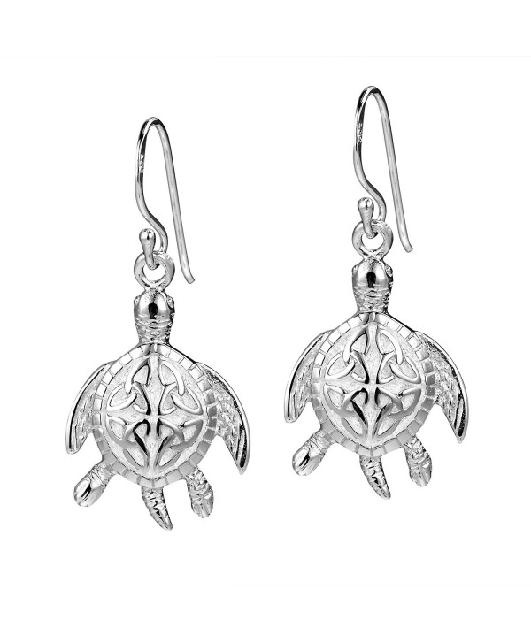Turtle Triquetra Two Tone Finish .925 Sterling Silver Dangle Earrings - C911QCYQ9EB