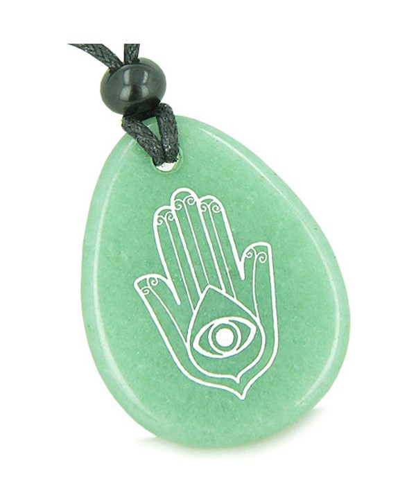 Amulet Magic Hamsa Hand and Evil Eye Reflection Green Quartz Pendant Necklace - CO11BZQ3XX1