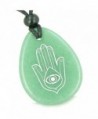 Amulet Magic Hamsa Hand and Evil Eye Reflection Green Quartz Pendant Necklace - CO11BZQ3XX1