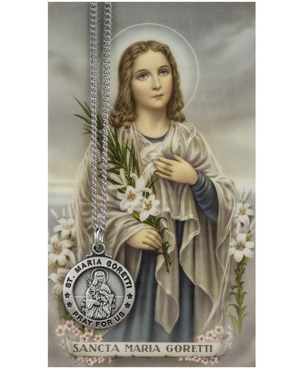 Saint Maria Goretti 3/4-inch Pewter Medal Pendant Necklace with Holy Card - CY117J9IEMN