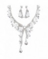 ACCESSORIESFOREVER Bridal Wedding Prom Jewelry Set Crystal Pearl Chunky Duo Linear Drops Silver White - CC11CVXDH0B