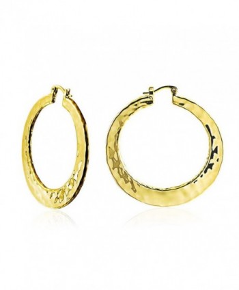 Bling Jewelry High Polished Gold Plated Brass Large Hammered Hoop Earrings 2in - C611CZFTEW5