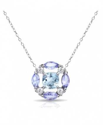 Sterling Silver Simulated or Genuine Gemstones Necklace with White Topaz Accents - Blue Topaz & Amethyst - C0188G29ONK