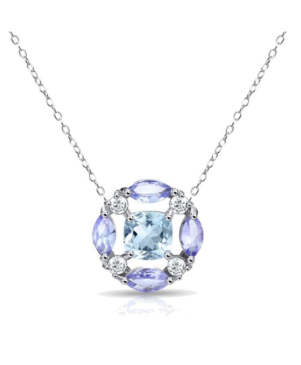 Sterling Silver Simulated or Genuine Gemstones Necklace with White Topaz Accents - Blue Topaz & Amethyst - C0188G29ONK