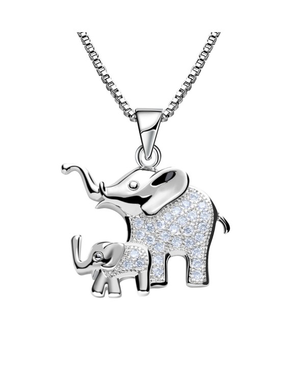 Mom and Baby Elephant Animal Pendant Necklace Platinum Plated Zircon for Woman Girl Jewelry - CY17AAZKGSL