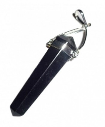 1pc Premium Black Obsidian Crystal Healing Cut Gemstone Point Pendant with Decorative Swinging Silver Metal Bail - CE12C1PY75H