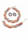 Tri-Tone Mesh Choker Collar Necklace Earrings and Bracelet Set- 16+2" Ext. - CL11LYE2DWV