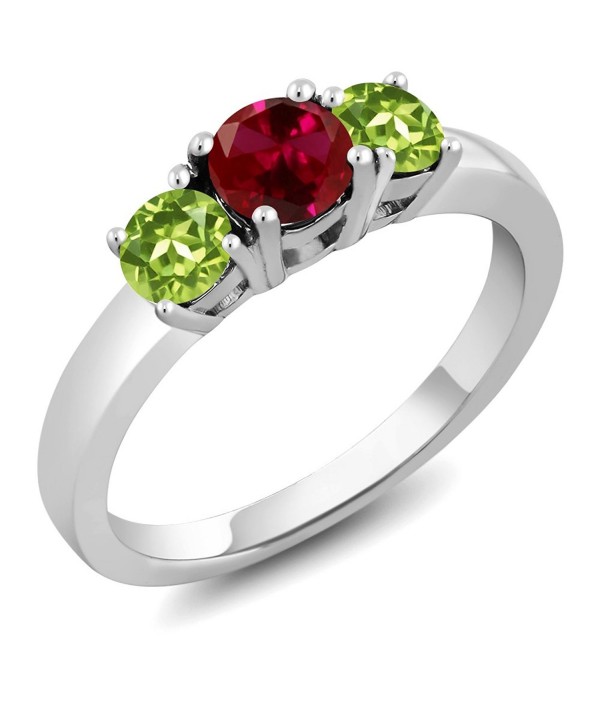 1.20 Ct Round Red Created Ruby Green Peridot 925 Sterling Silver 3-Stone Ring (Available in size 5- 6- 7- 8- 9) - CU11H0CDZFF