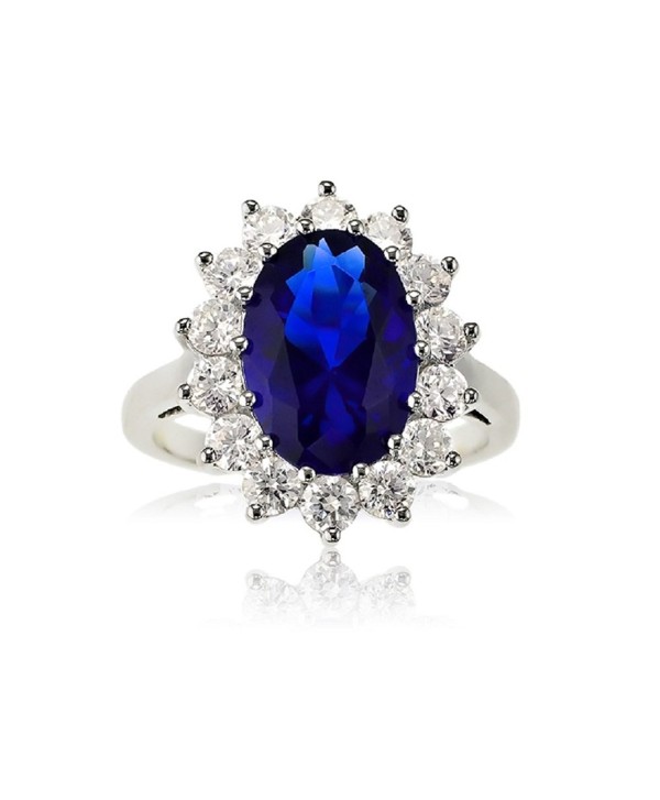 Sterling Silver Oval Blue Sapphire and CZ Princess Diana/Kate Middleton Ring - CN1189FTLTB