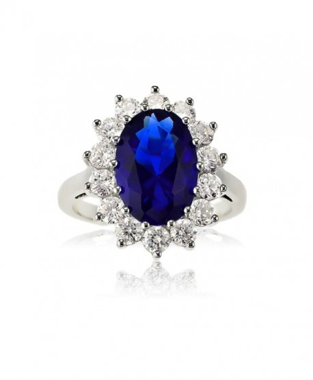 Sterling Silver Oval Blue Sapphire and CZ Princess Diana/Kate Middleton Ring - CN1189FTLTB
