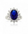 Sterling Silver Oval Blue Sapphire and CZ Princess Diana/Kate Middleton Ring - CN1189FTLTB