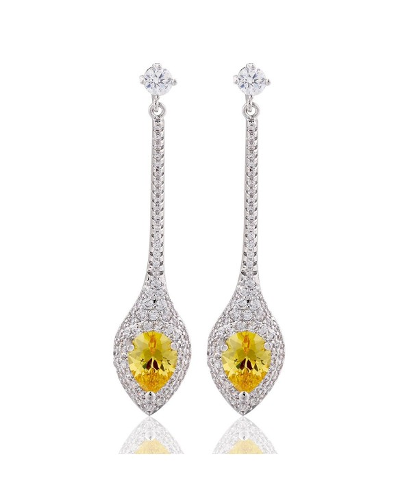 GULICX Glamour Prong CZ Yellow Teardrop Dangle Earrings Silver Tone Party Jewelry - C712FTLICPL