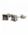 Stud Post Earrings 6mm Princess Cut Rainbow Cubic Zirconia 925 Sterling Silver - CU12MYCD5ZQ