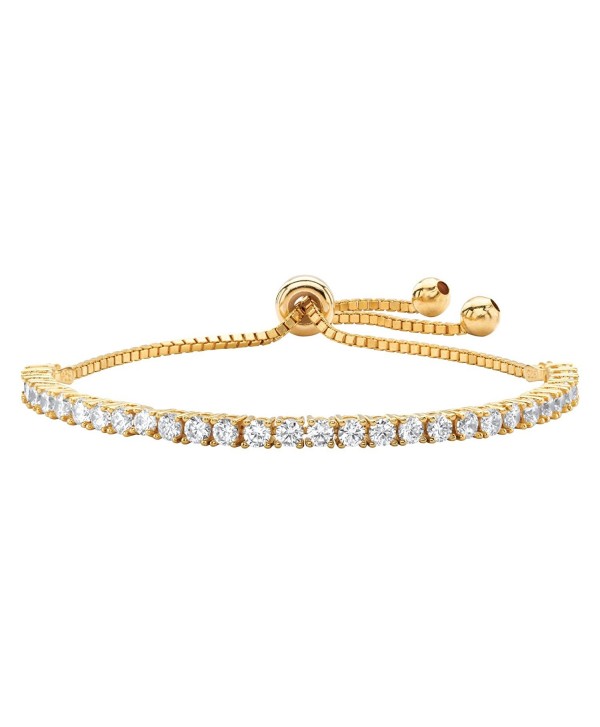 White Cubic Zirconia 14k Yellow Gold-Plated Adjustable Drawstring Strand Bracelet 10" - CE1834C889Z