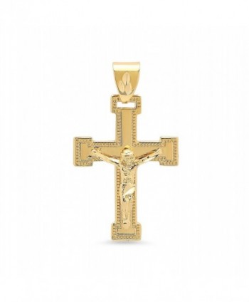 Large 32mm x 46mm 14k Gold Plated Milgrain Bordered Crucifix Pendant + Microfiber Jewelry Polishing Cloth - CM11HL04W85