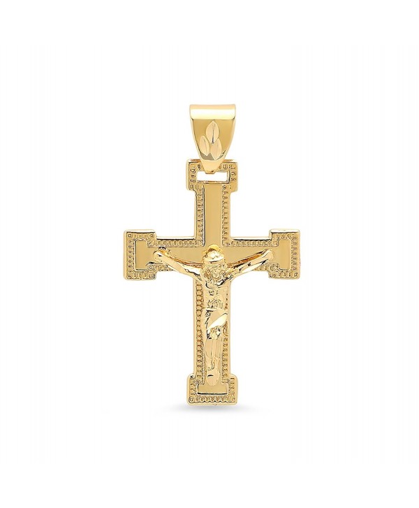 Large 32mm x 46mm 14k Gold Plated Milgrain Bordered Crucifix Pendant + Microfiber Jewelry Polishing Cloth - CM11HL04W85