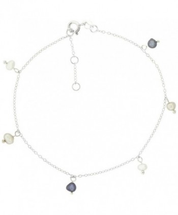Sterling Silver Anklet Cultured White & Gray Pearls- adjustable 9 - 10 inch - C1118RVYA1Z