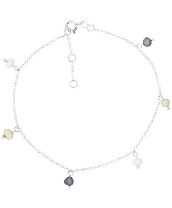 Sterling Silver Anklet Cultured White & Gray Pearls- adjustable 9 - 10 inch - C1118RVYA1Z