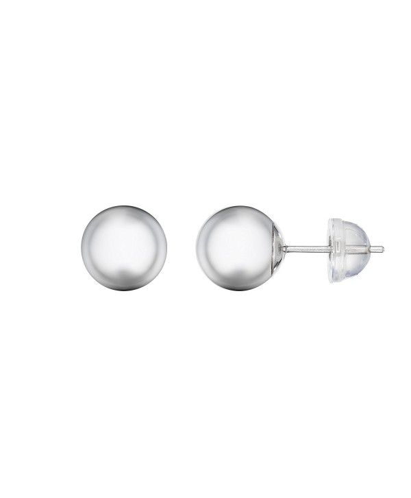 14kt White Gold Balls Stud Earrings with Comfort Silicone Back - CK12BUXC9RJ