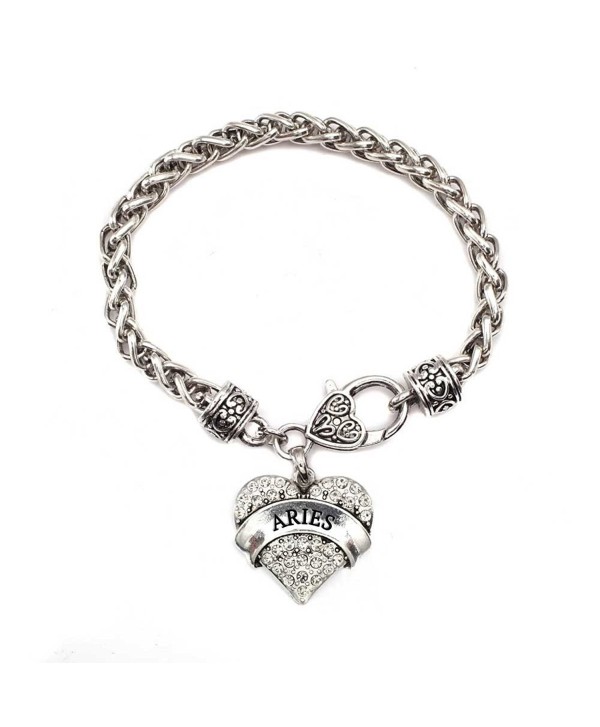 Aries Zodiac 1 Carat Classic Silver Plated Heart Clear Crystal Charm Bracelet Jewelry - CC11VDKQZWP