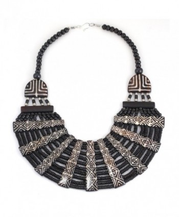 TAZZA HEMATITE SEED BEAD ETHNIC STATEMENT NECKLACE FWNK-1611-10 - CV182ER7YE5