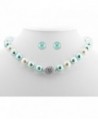 Formal Aqua Blue Color Faux Pearl Necklace & Stud Earring - Blue Bridesmaid Jewelry - C7116EGGXL1