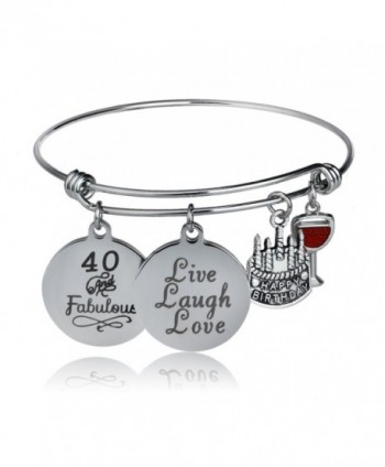 Happy Birthday Bangles- Cake Cheer Live Laugh Love Charms Bangle Bracelets- Gifts For Her - C61895H8R3C