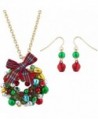 Lux Accessories Gold Tone Jingle Bell Christmas Xmas Wreath Necklace Earring Set - CB187C6NUZX