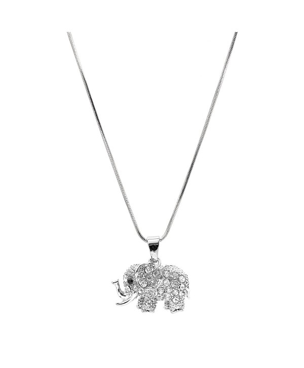 chelseachicNYC Crystal Raised Trunk Lucky Elephant Necklace - C7129QUROBT