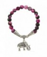 Falari Elephant Lucky Charm Natural Stone Bracelet Black Mix Fuchsia Agate B2448-BFA - C012F1GJD93