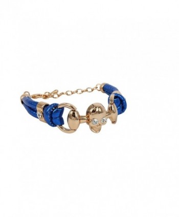 Ladies Fashion Bracelet PU Leather Bracelet Gold Tone Skull Crystal Accent - Blue - C911N3PYVYR