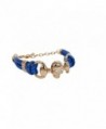 Ladies Fashion Bracelet PU Leather Bracelet Gold Tone Skull Crystal Accent - Blue - C911N3PYVYR