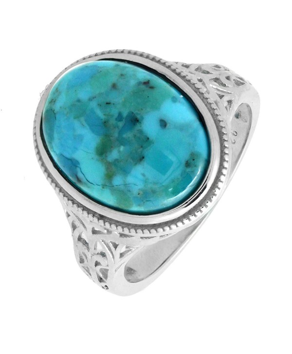 Sterling Silver Oval Genuine Turquoise Cocktail Ring in Vintage Style - CG18842NX66