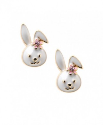 Spinningdaisy Gold Plated Cute Little Smiling Bunny with Flower Earrings - CW1185KTAP9