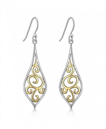 Sterling Silver Filigree Leaf Design Dangle Drop Earrings For Sensitive Ears By Renaissance Jewelry - CO1803NTERS