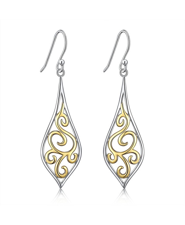 Sterling Silver Filigree Leaf Design Dangle Drop Earrings For Sensitive Ears By Renaissance Jewelry - CO1803NTERS