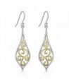 Sterling Silver Filigree Leaf Design Dangle Drop Earrings For Sensitive Ears By Renaissance Jewelry - CO1803NTERS