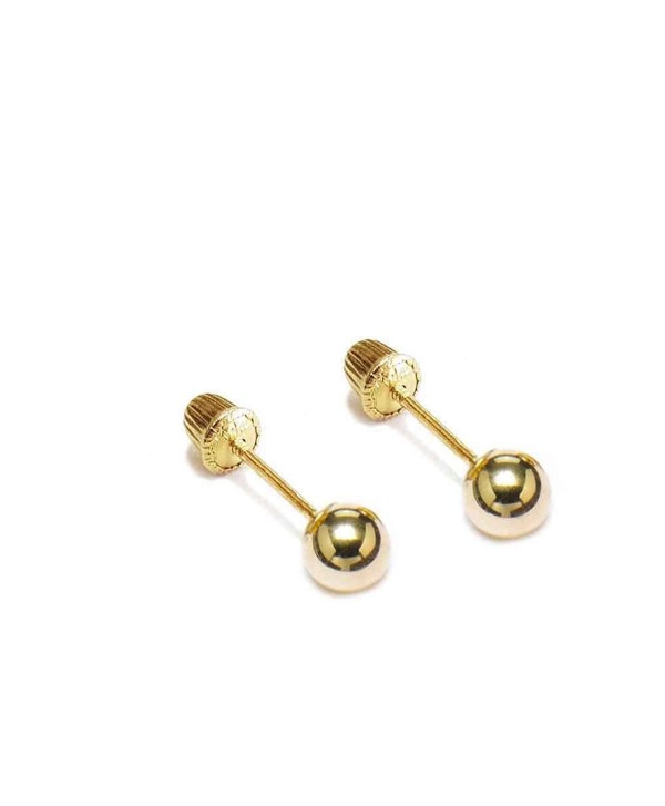 14k Yellow Gold Screw Back Earrings with Ball & Ring