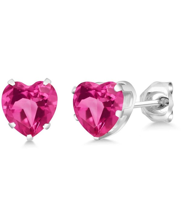 2.14 Ct Heart Shape 6mm Pink Created Sapphire 925 Sterling Silver Stud Earrings - CV11YVM4Q6T