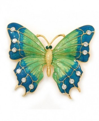 Oversized Teal Green/ Salad Green Enamel Butterfly Brooch (Gold Tone Metal) - 80mm Across - CD116Q16F1H