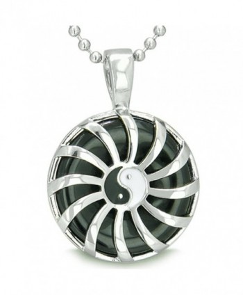 Sun Yin Yang Medallion Amulet Magic Circle Powers Simulated Black Onyx Pendant 18 Inch Necklace - CQ110Z19MWD