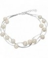 EVER FAITH 925 Sterling Silver Tin Cup 6MM Freshwater Cultured Pearl Station Bracelet - Three Layers - CX12DUX2XZZ