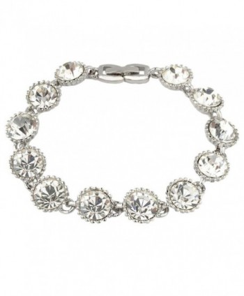 EVER FAITH Silver-Tone Crystal Bridal Art Deco Circle Round Row Link Bracelet Clear - CU11VHXWC8J