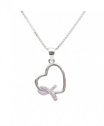 Sterling Silver Heart "Never Give up - You are Loved" Breast Cancer Awareness Ribbon Necklace - CG180500809