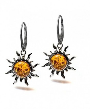 Amber Sterling Silver Flaming Sun Leverback Earrings - CF182556K20