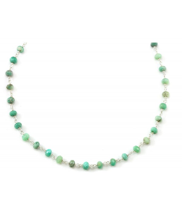 Sterling Silver Chrysoprase Chain Necklace Soft Green Faceted Gemstones Silvertone Chain- 18" - CU11D34NNV5