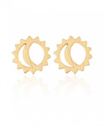 LAONATO Plated Brass Sun and Moon Earrings - Gold - C7188A50S92