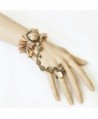 Gothic Lolita Pendant Choker Bracelet With Ring Set Wedding Lace Bracelet- Champaign Gold - C512I7JR3QL