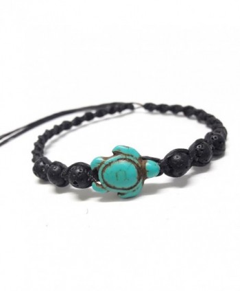 Bracelet or Anklet Sea Turtle in Turquoise - Lava Rock Stone Beads Turtle Hemp - Adjustable Cord - CC12OCEAD28